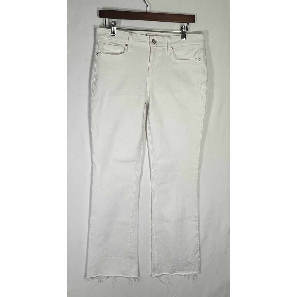 PAIGE Sloane White Flare Jeans Raw Hem Ankle Fray Stretch Denim Women's Size 29